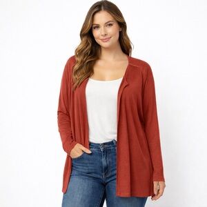 Chicos Travelers Cardigan Open Front Size 3 XL burnt orange boho Lagenlook